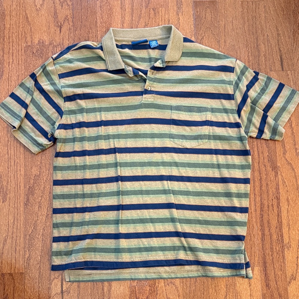 Towncraft Green and Blue Striped Polo Shirt